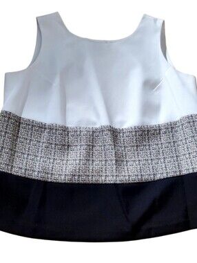 Perceptions White Sleeveless Top with Black Hem and Tweed Bandper Size 18W
